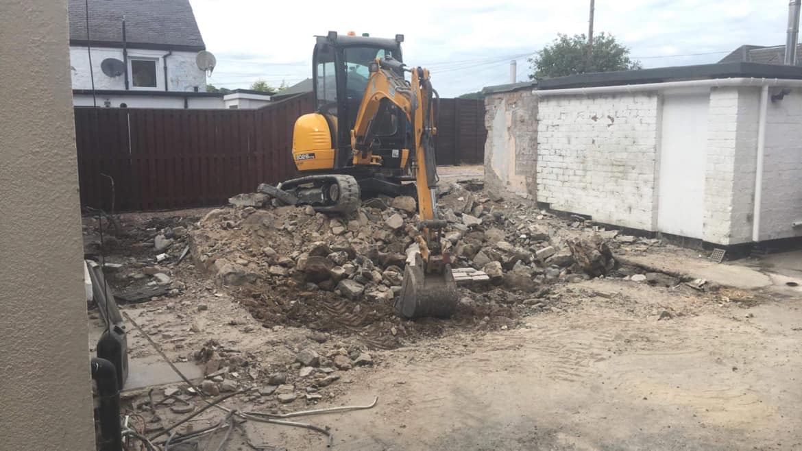 House extension demolition near Glenrothes in Fife, Scotland